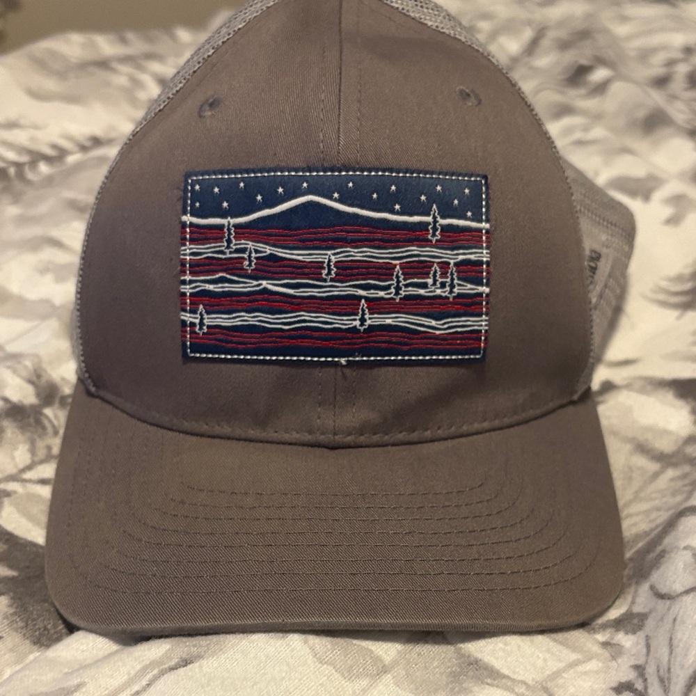 Columbia Taupe and Beige Mesh Trucker Hat with Flag Patch